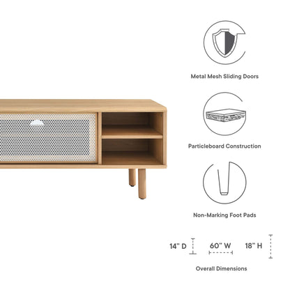 Kurtis TV stand by Modway in natural oak finish with metal mesh doors and open shelves on Tampa Home & Garden Store