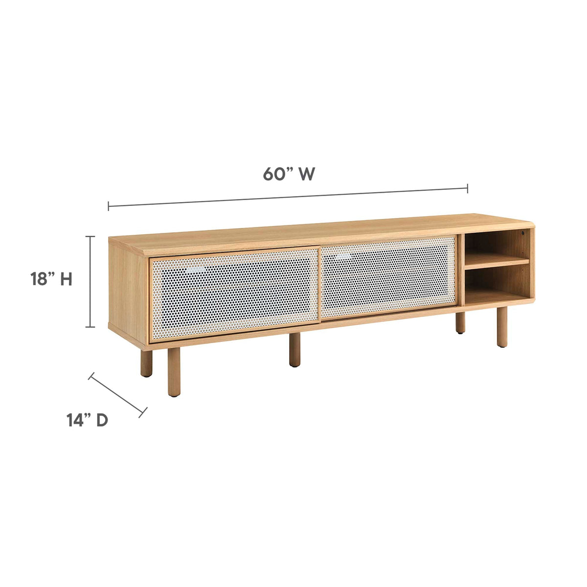 Kurtis TV stand by Modway in natural oak with perforated metal doors on Tampa Home & Garden Store