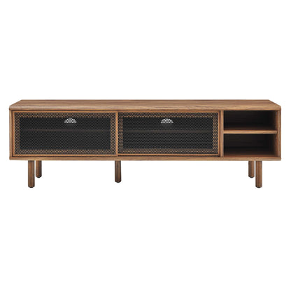 Kurtis TV Stand by Modway in warm wood with black mesh doors and open shelves on Tampa Home & Garden Store