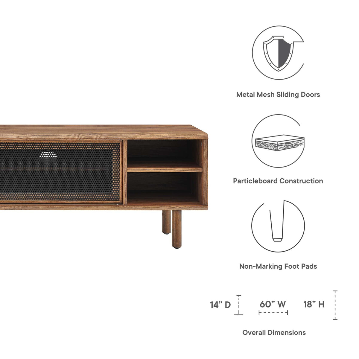 Kurtis TV Stand by Modway in wood finish with black metal mesh doors for living room on Tampa Home & Garden Store