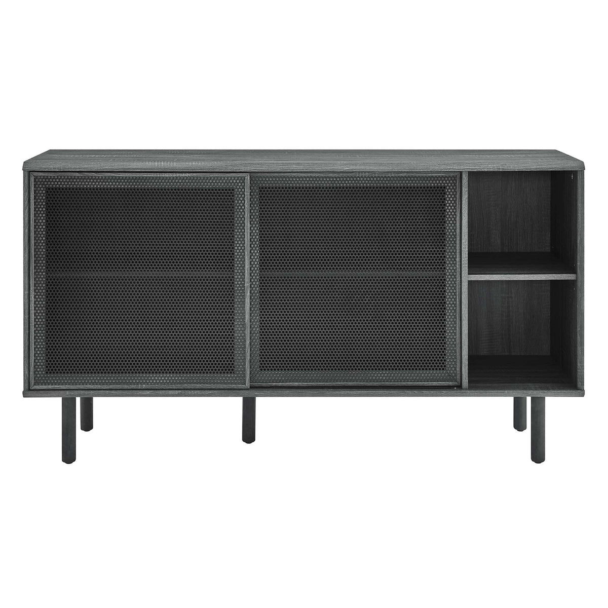 Kurtis 59in Sideboard with dark gray wood finish and perforated metal mesh doors on Tampa Home & Garden Store