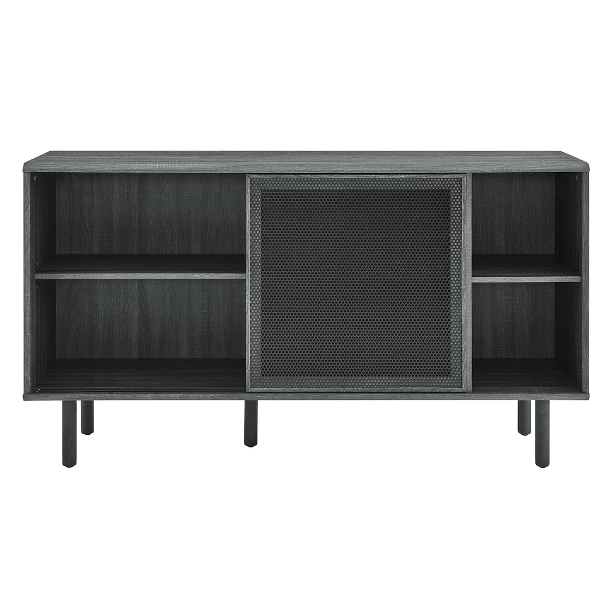 Kurtis 59in Sideboard by Modway, dark wood with perforated metal center panel and open cubbies on Tampa Home & Garden Store
