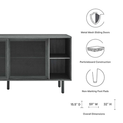 Kurtis 59in Sideboard by Modway in dark wood with metal mesh doors and open shelves on Tampa Home & Garden Store