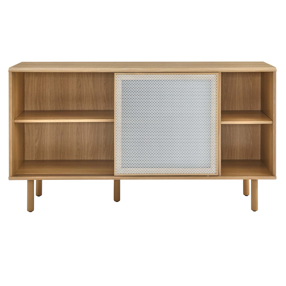 Kurtis 59in sideboard by HouseOfZazla in oak with perforated metal panel and shelves on Tampa Home & Garden Store