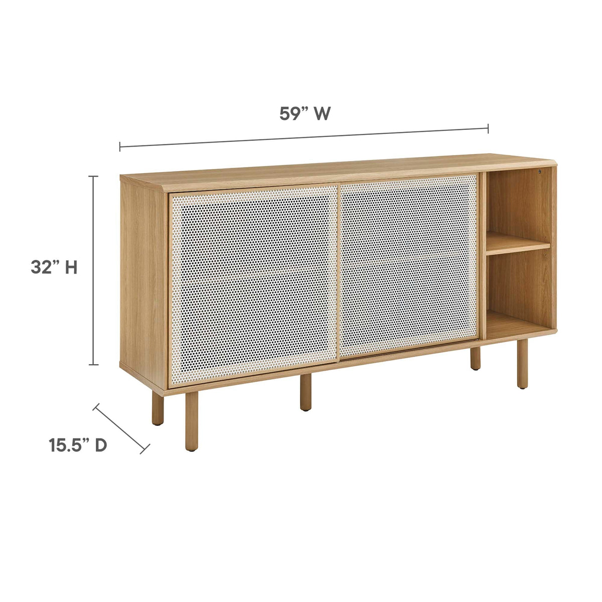 Kurtis 59in sideboard by Modway with light oak wood frame and perforated metal panel doors on Tampa Home & Garden Store