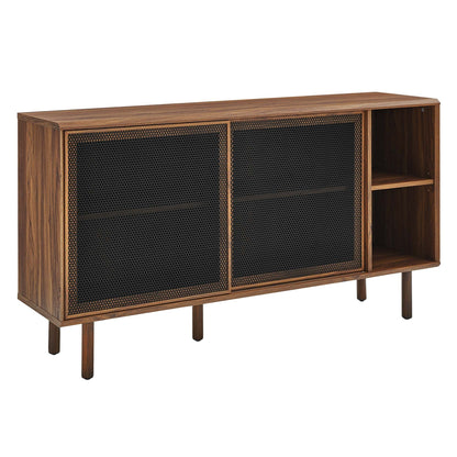 Kurtis 59in Sideboard in wood with black perforated metal doors and shelf by HouseOfZazla on Tampa Home & Garden Store