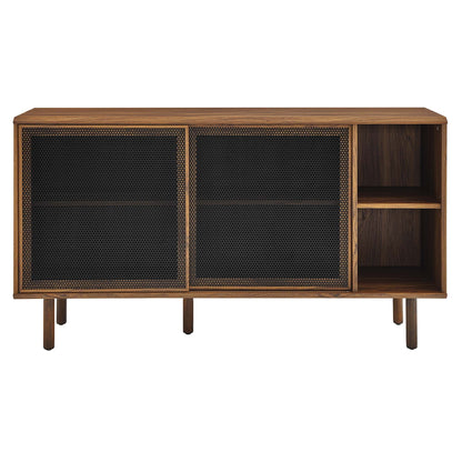 Kurtis 59-inch Sideboard by HouseOfZazla, oak finish with perforated metal doors on Tampa Home & Garden Store