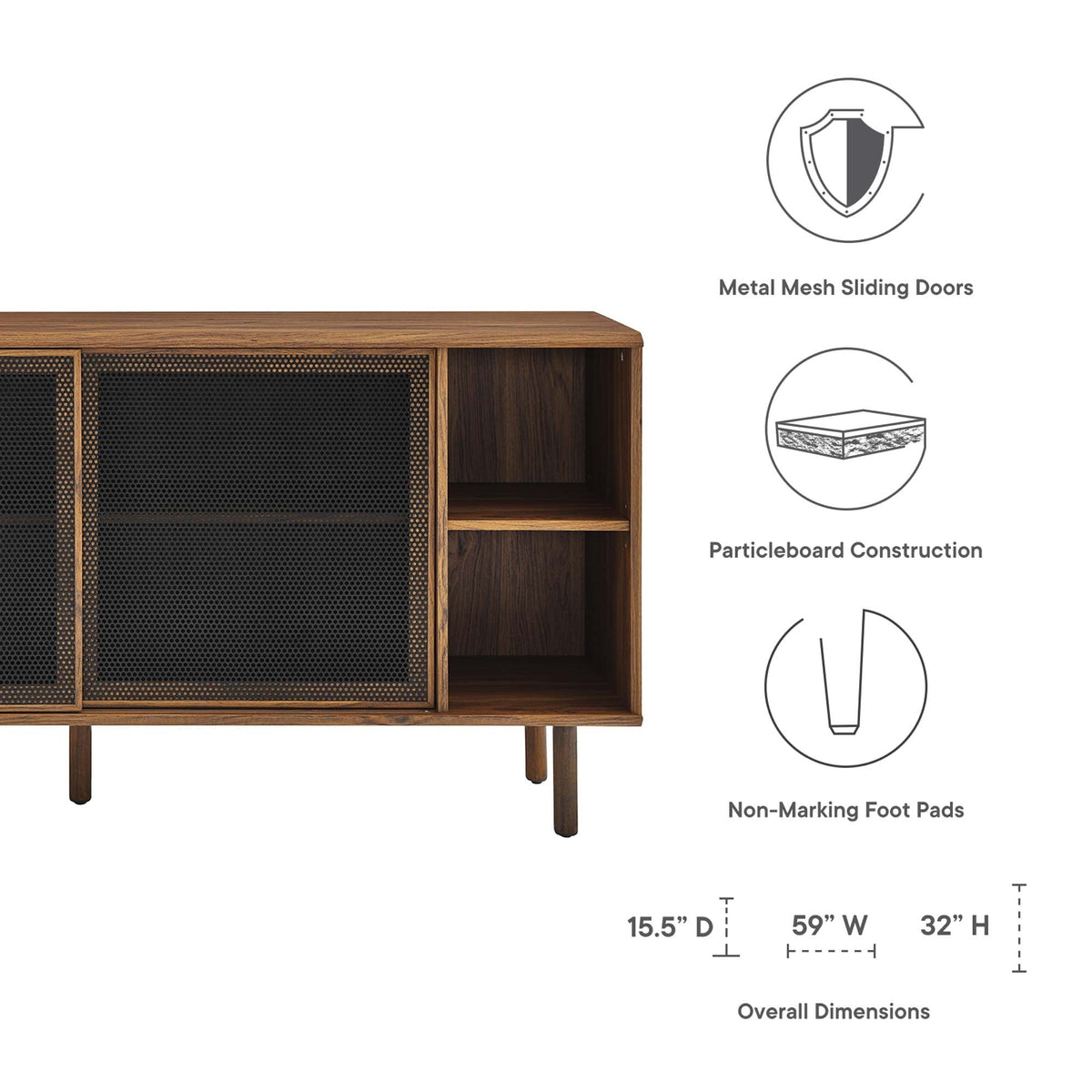 Kurtis 59in sideboard wood top with black metal mesh doors HouseOfZazla Buffets & Sideboards on Tampa Home & Garden Store