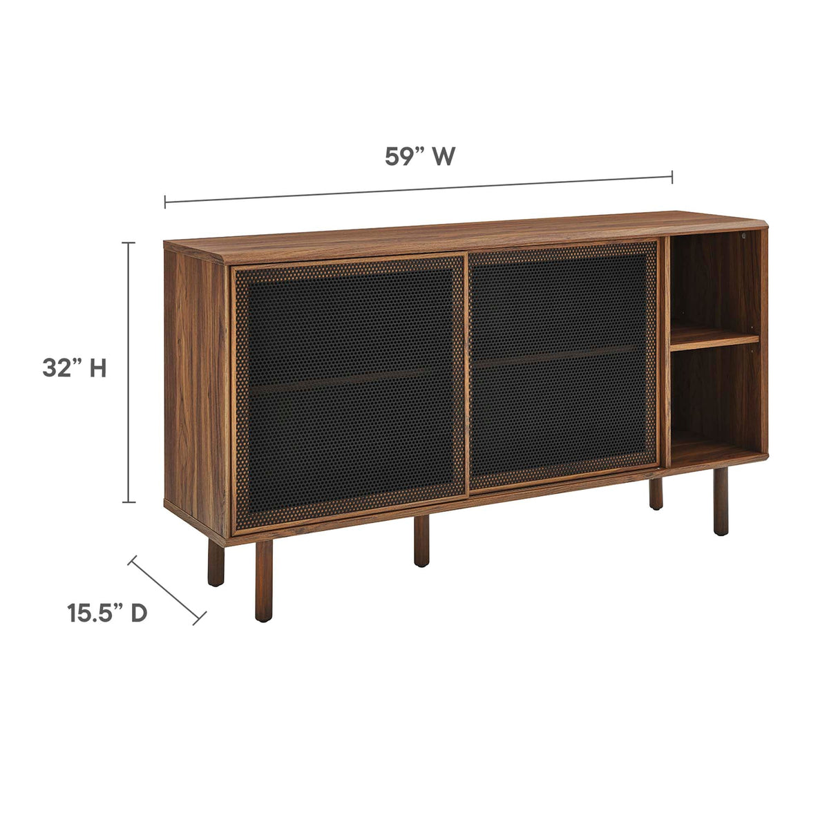 Kurtis 59in Sideboard by Modway wooden cabinet with black mesh doors on Tampa Home & Garden Store