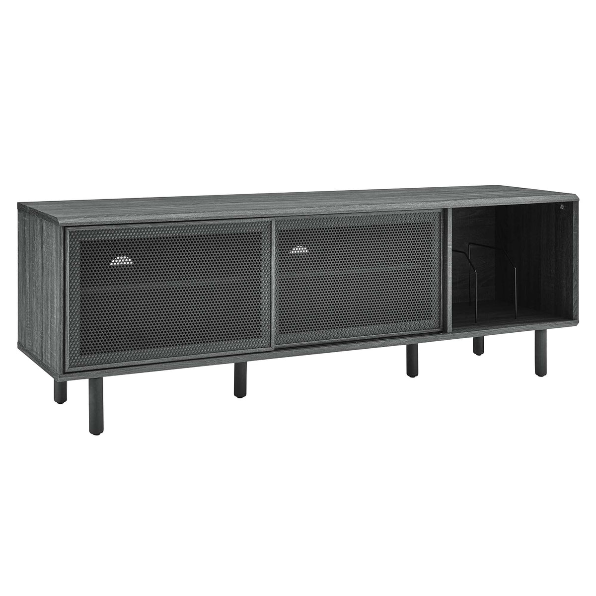 Kurtis 67in TV and Vinyl Record Stand by Modway in dark wood with metal mesh doors on Tampa Home & Garden Store