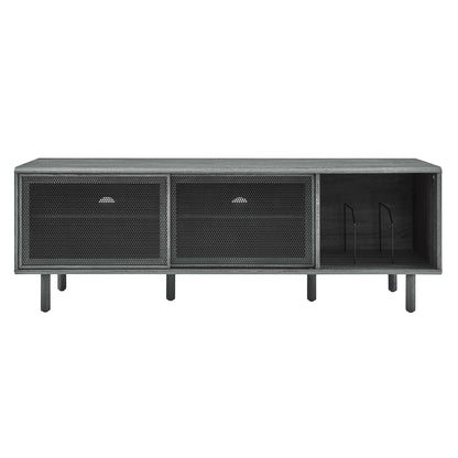 Kurtis 67in TV and Vinyl Record Stand dark gray wood with metal mesh doors by Modway on Tampa Home & Garden Store