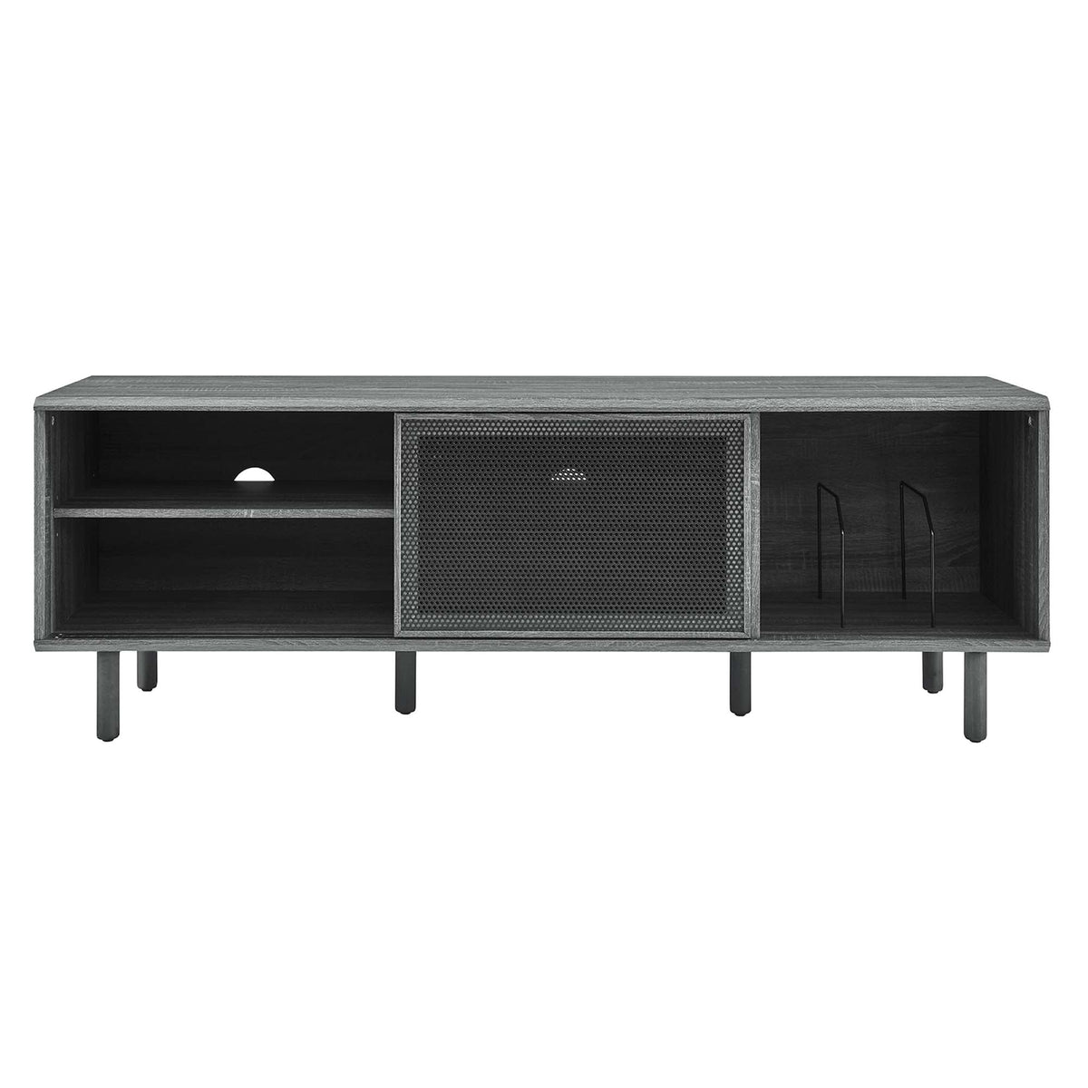 Kurtis 67in TV and Vinyl Record Stand dark wood finish with metal mesh panel by Modway on Tampa Home & Garden Store