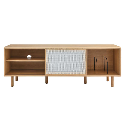 Kurtis 67in TV and vinyl stand in light oak with metal mesh panel by HouseOfZazla on Tampa Home & Garden Store