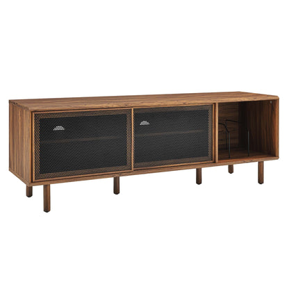 Kurtis 67in TV and vinyl stand walnut wood with black mesh doors by HouseOfZazla on Tampa Home & Garden Store