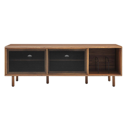 Kurtis 67in TV and Vinyl Record Stand by Modway in warm wood with black mesh cabinet doors on Tampa Home & Garden Store