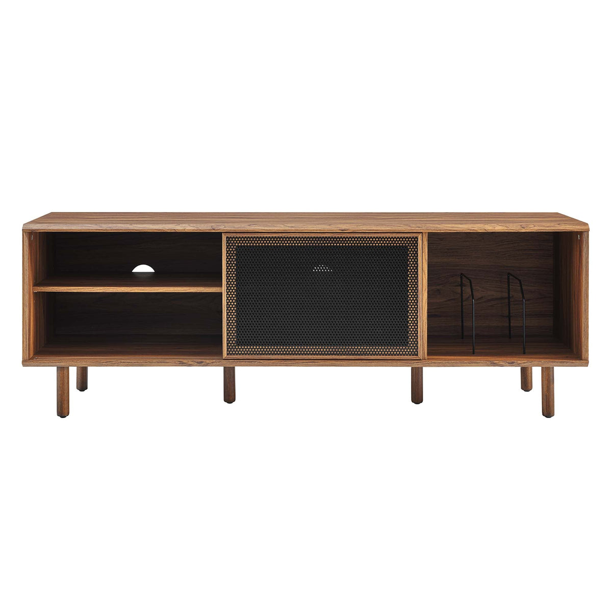 Kurtis 67-inch TV and Vinyl Record Stand by Modway wood finish with black mesh cabinet door on Tampa Home & Garden Store