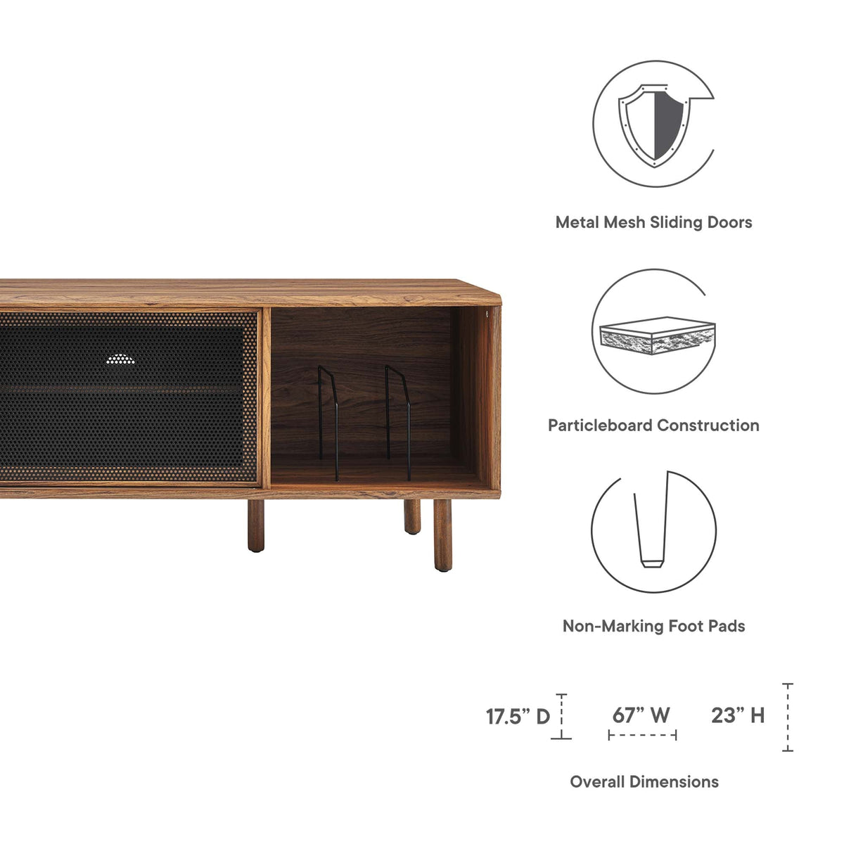 Kurtis 67 TV and Vinyl Record Stand by Modway in wood finish with metal mesh sliding doors on Tampa Home & Garden Store