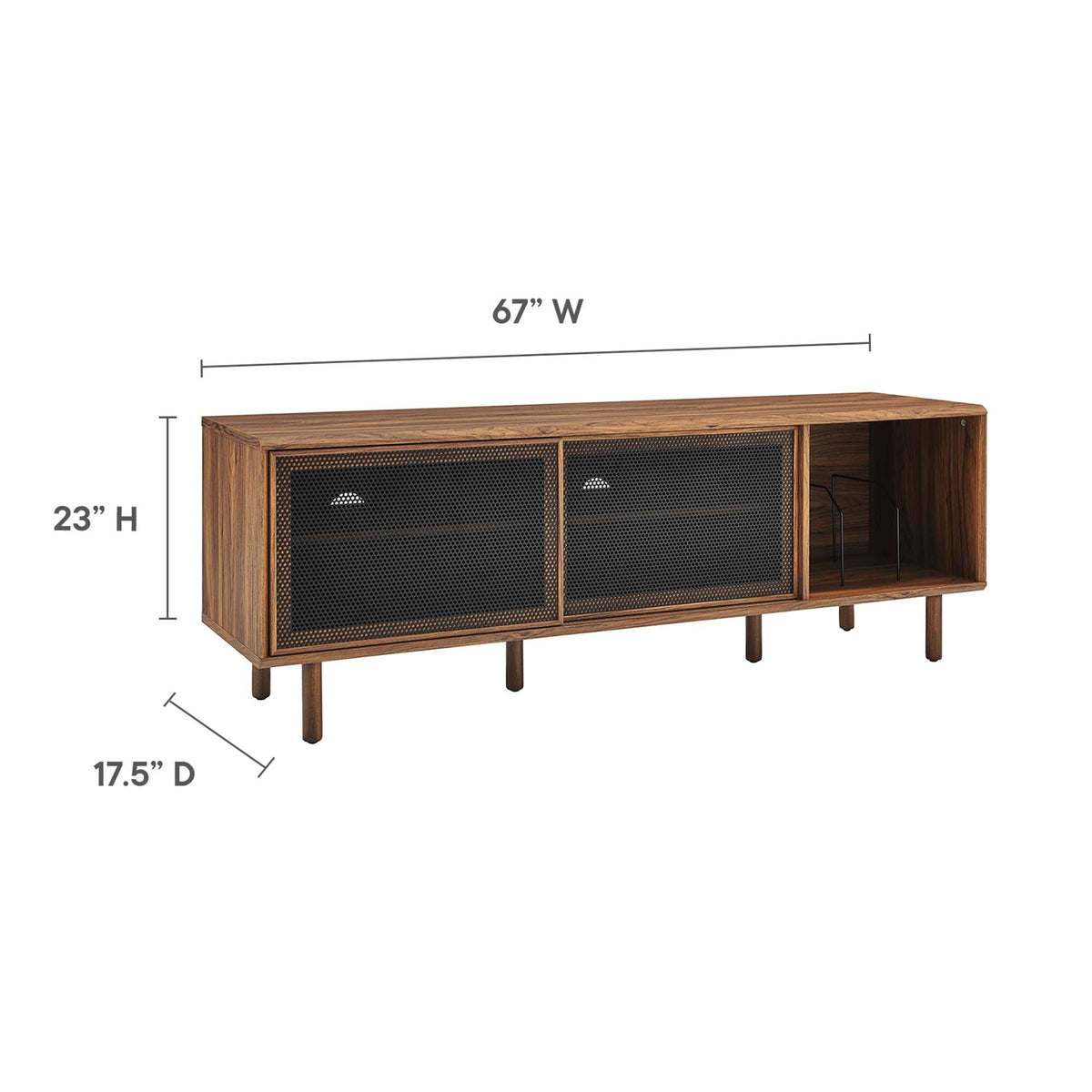 Kurtis 67-inch TV and Vinyl Record Stand by Modway in walnut wood with mesh front cabinets on Tampa Home & Garden Store