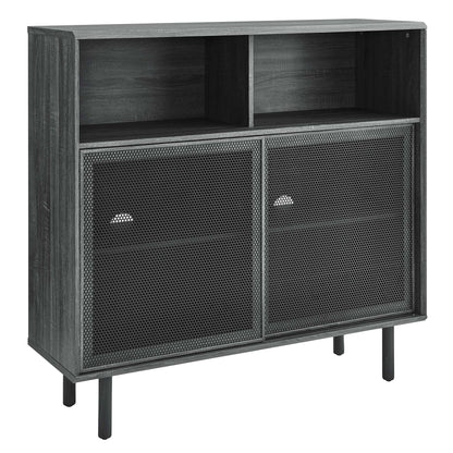 Kurtis 47in Display Cabinet by Modway, dark gray wood with open upper shelf and mesh doors on Tampa Home & Garden Store