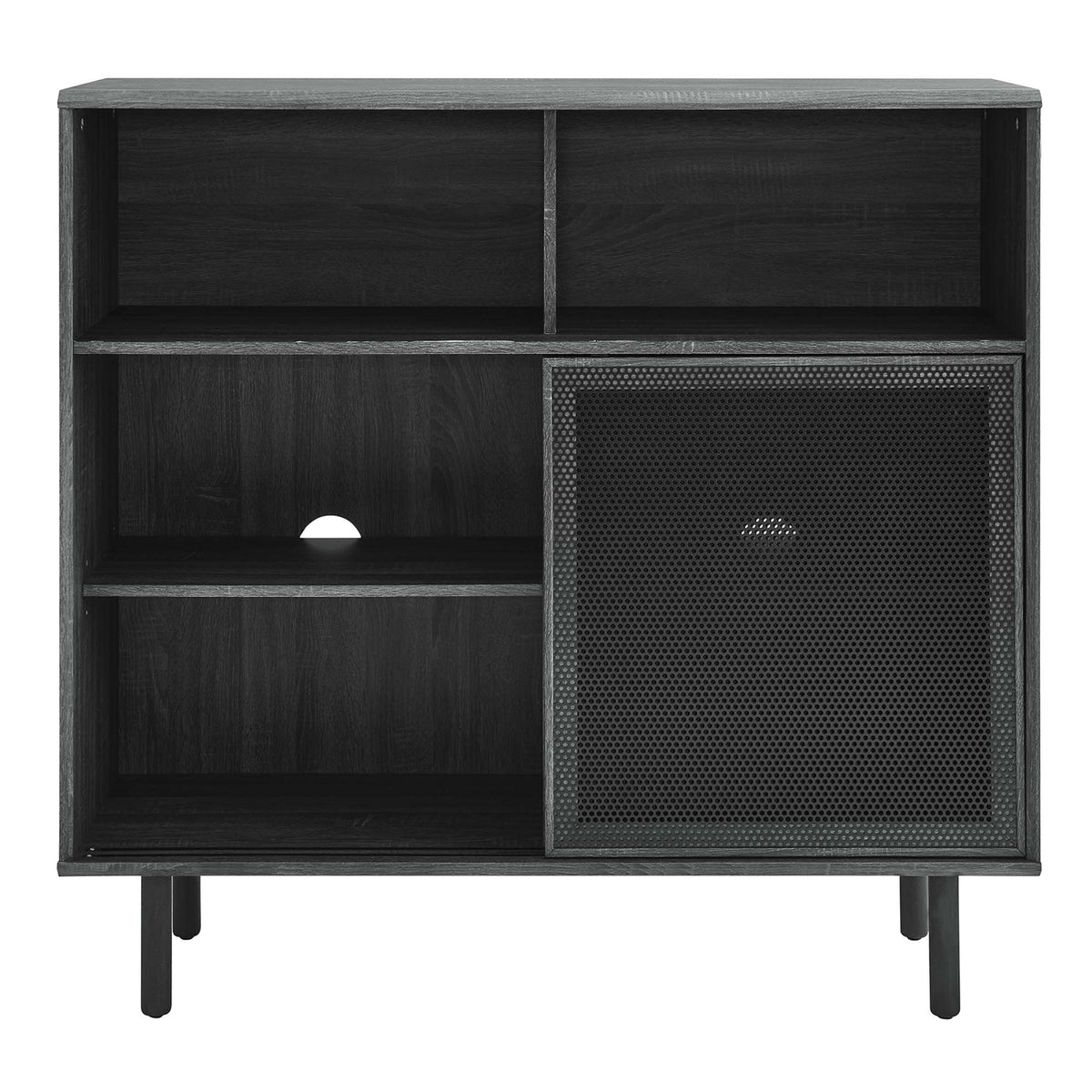 Kurtis 47in display cabinet by Modway, dark wood with open cubbies and mesh panel door on legs on Tampa Home & Garden Store