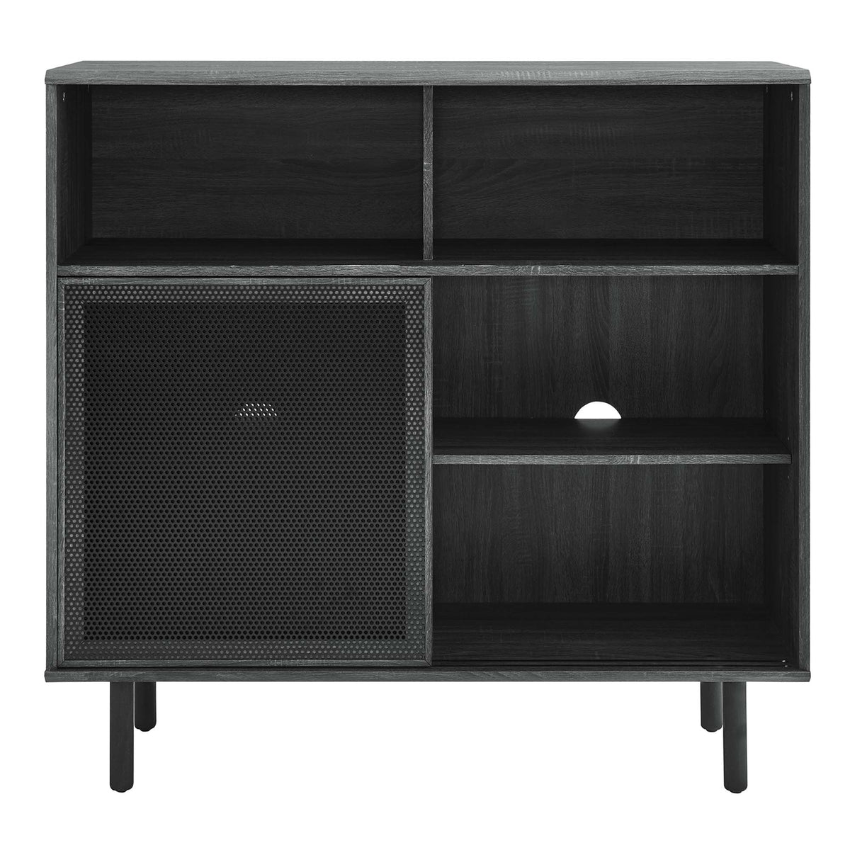 Kurtis 47in display cabinet, two open shelves, dark wood grain, mesh doors on Tampa Home & Garden Store