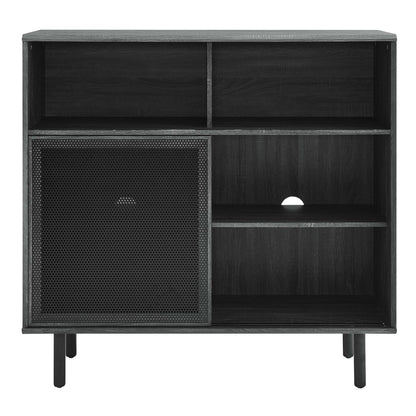 Kurtis 47in display cabinet, two open shelves, dark wood grain, mesh doors on Tampa Home & Garden Store