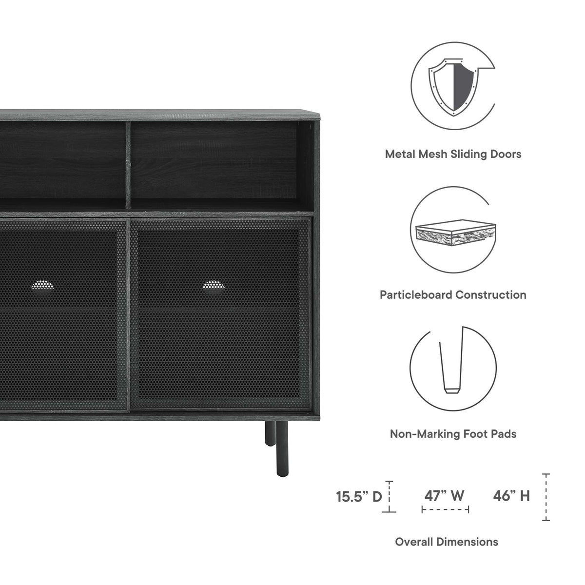 Kurtis 47in display cabinet by Modway with black wood finish and metal mesh sliding doors on Tampa Home & Garden Store