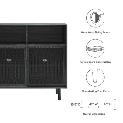 Kurtis 47in display cabinet by Modway with black wood finish and metal mesh sliding doors on Tampa Home & Garden Store