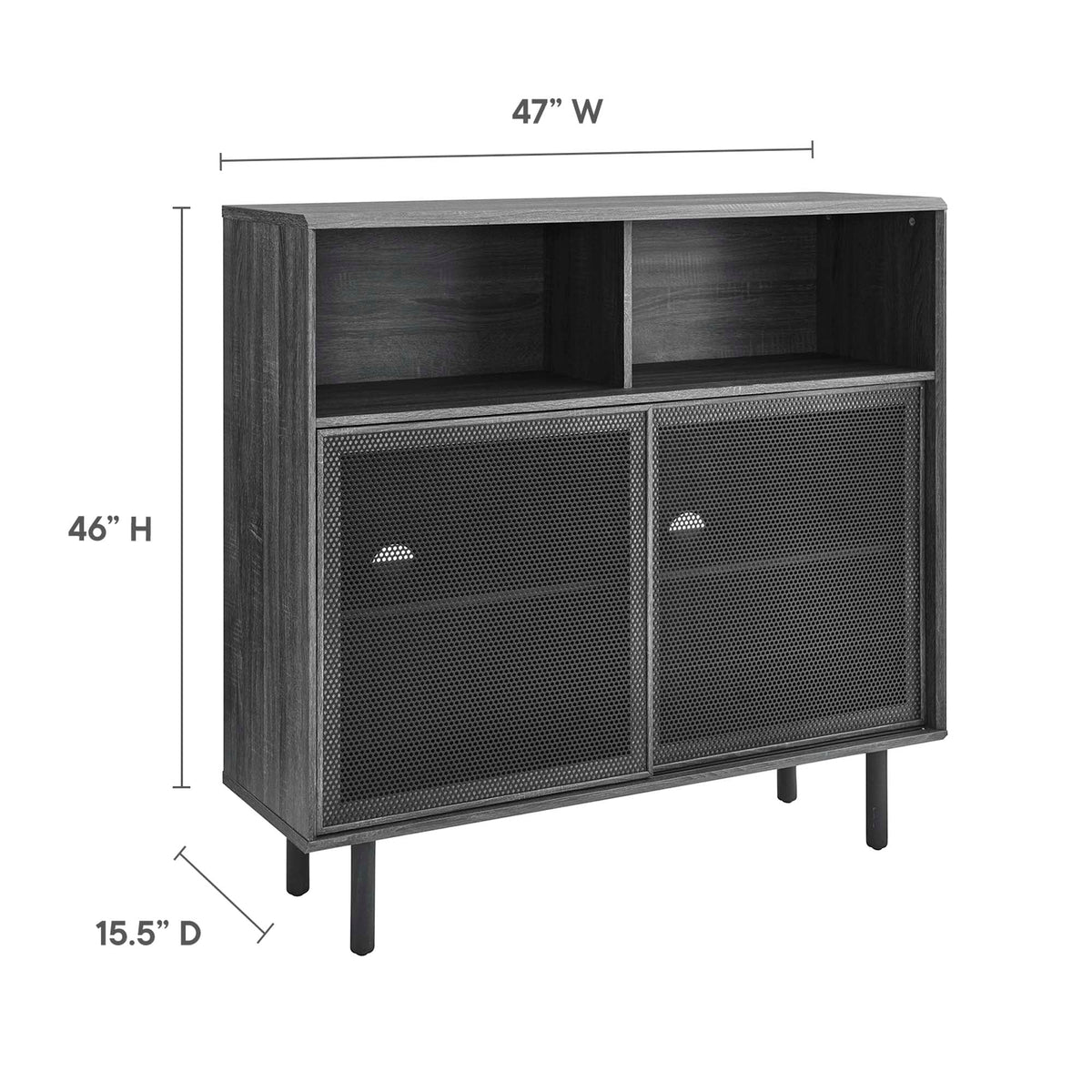 Kurtis 47in display cabinet by Modway, dark wood with cubbies and mesh doors, 46in tall on Tampa Home & Garden Store