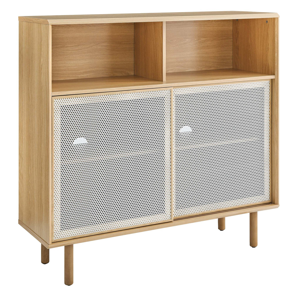 Kurtis 47in Oak Display Cabinet with two open shelves and perforated doors HouseOfZazla on Tampa Home & Garden Store
