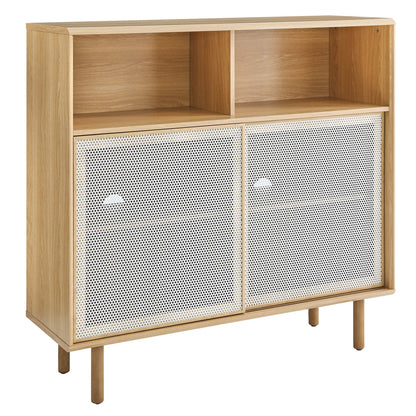 Kurtis 47in Oak Display Cabinet with two open shelves and perforated doors HouseOfZazla on Tampa Home & Garden Store