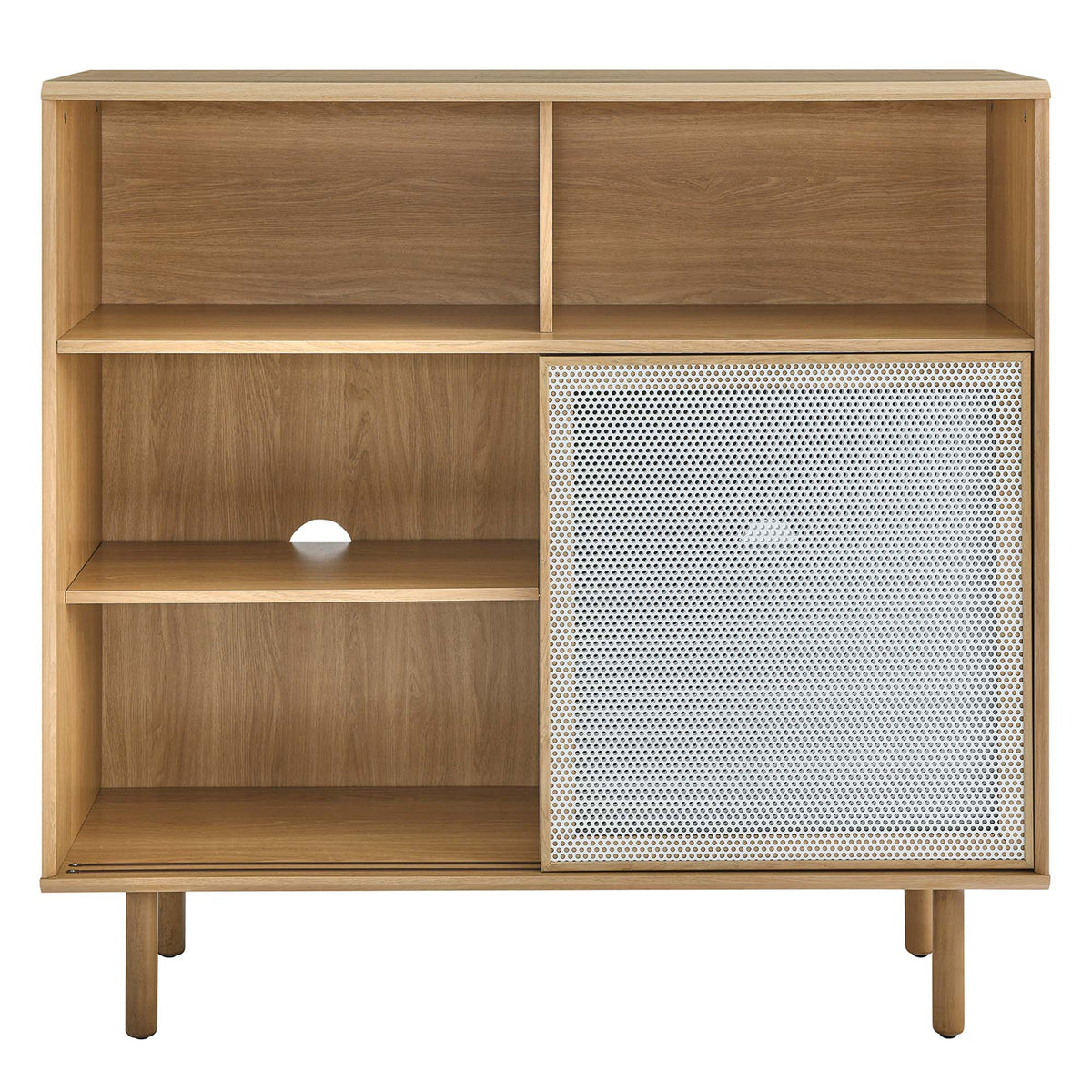 Kurtis 47in display cabinet natural oak finish with open cubbies and perforated panel by Modway on Tampa Home & Garden Store