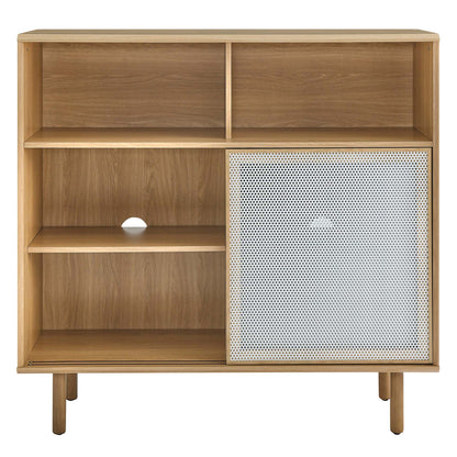 Kurtis 47in display cabinet natural oak finish with open cubbies and perforated panel by Modway on Tampa Home & Garden Store