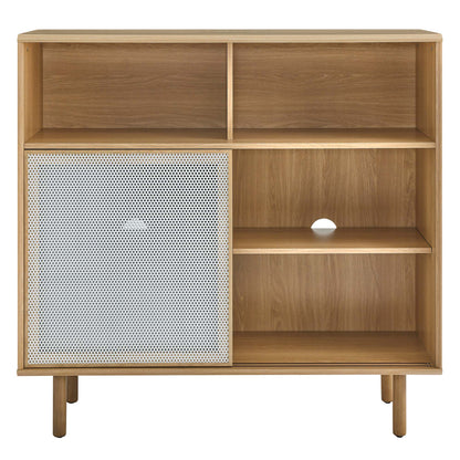 Kurtis 47in Display Cabinet natural oak finish with two top open bays and metal mesh panel Modway on Tampa Home & Garden Store