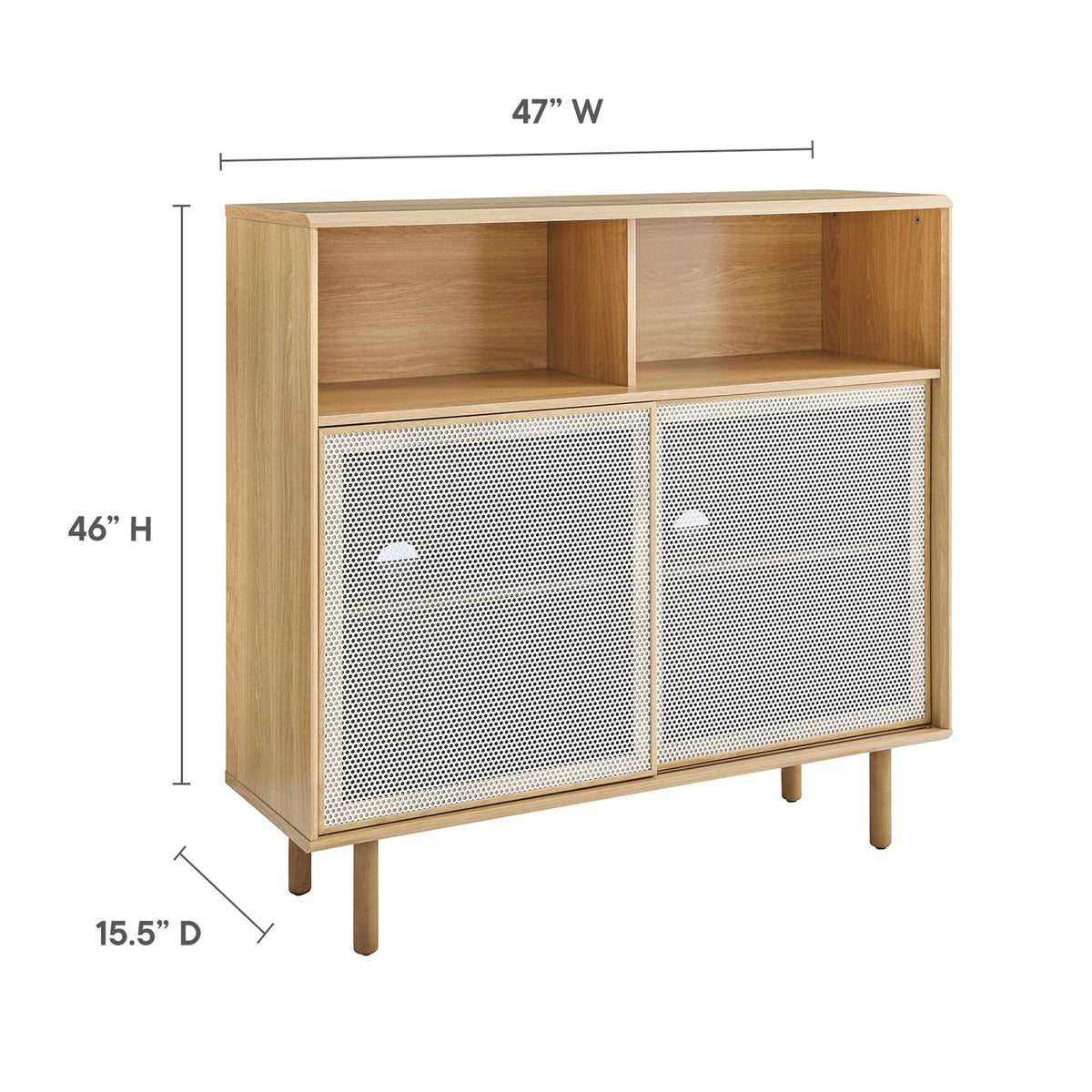 Kurtis 47in display cabinet by HouseOfZazla in natural wood with perforated metal doors on Tampa Home & Garden Store