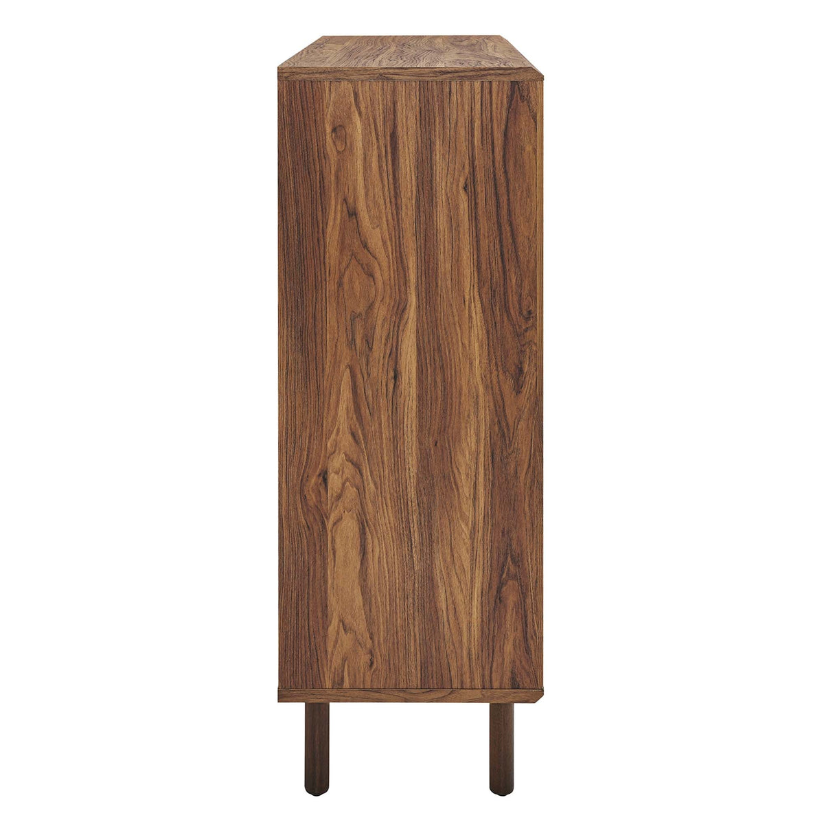Kurtis 47-inch display cabinet with warm wood grain veneer on slim tapered legs on Tampa Home & Garden Store
