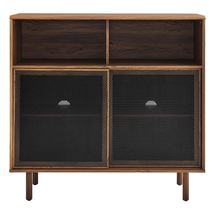 Kurtis 47in Display Cabinet by Modway, walnut frame with two perforated doors and wood legs on Tampa Home & Garden Store
