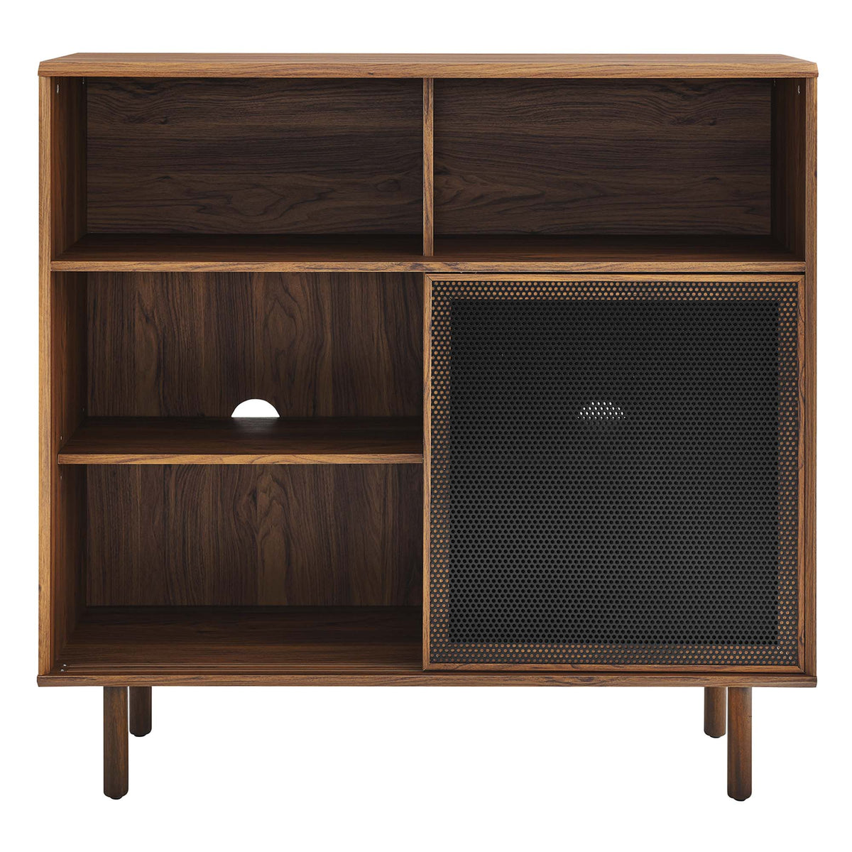 Kurtis 47in display cabinet with dual open cubbies and walnut veneer on Tampa Home & Garden Store