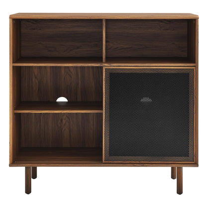 Kurtis 47in display cabinet with dual open cubbies and walnut veneer on Tampa Home & Garden Store