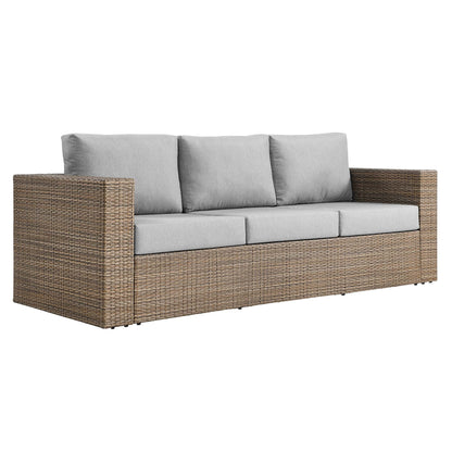 Convene Outdoor Patio Sofa by Modway with a brown woven wicker frame and light gray cushions on Tampa Home & Garden Store