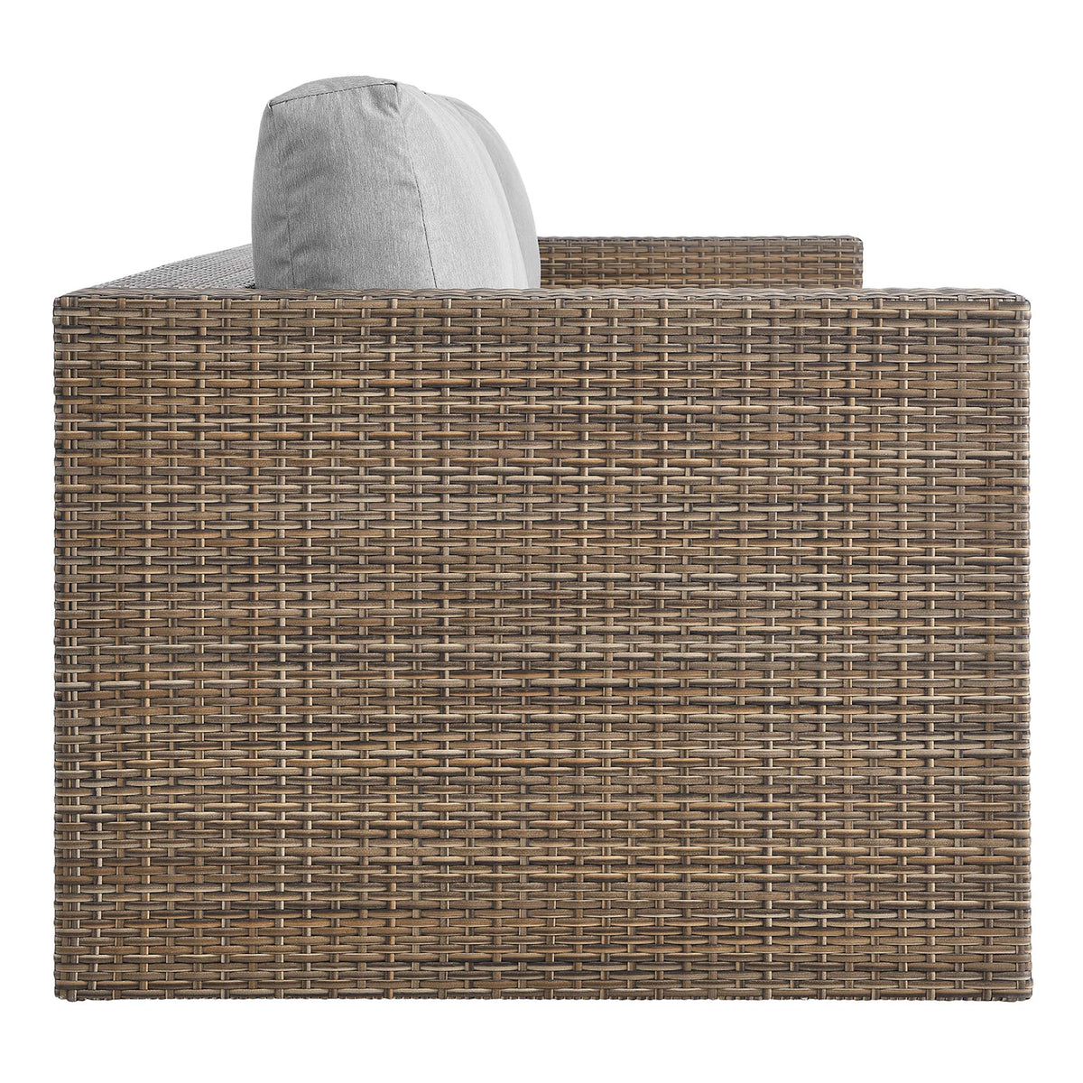 Convene Outdoor Patio Sofa by Modway, brown wicker frame with light gray cushions on Tampa Home & Garden Store