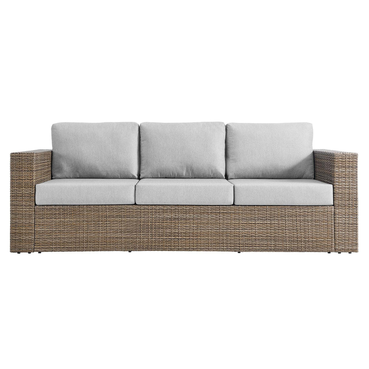 Convene Outdoor Patio Sofa by Modway, 3-seat with gray cushions and woven wicker arms on Tampa Home & Garden Store