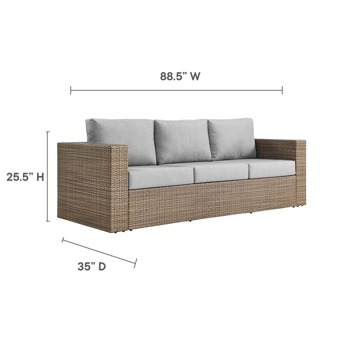 Convene Outdoor Patio Sofa by Modway, wicker frame with gray cushions, 88.5W x 35D x 25.5H HouseOfZazla on Tampa Home & Garden Store