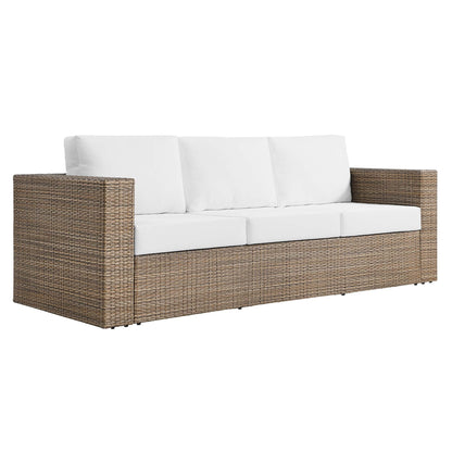 Convene outdoor patio sofa by Modway with brown wicker frame and white cushions on Tampa Home & Garden Store