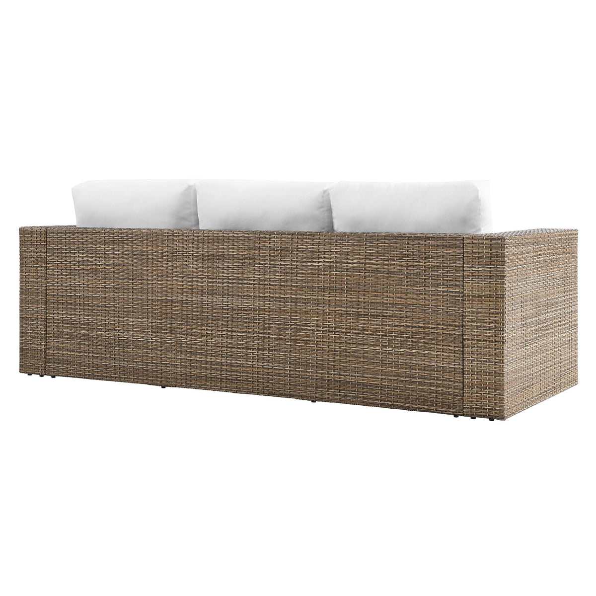 Convene Outdoor Patio Sofa with brown wicker frame and white cushions on Tampa Home & Garden Store