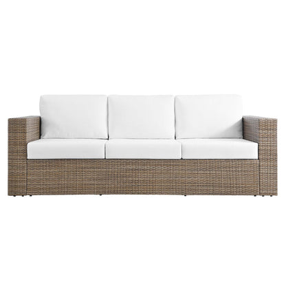 Convene Outdoor Patio Sofa by Modway with white cushions and brown wicker frame 3-seat on Tampa Home & Garden Store
