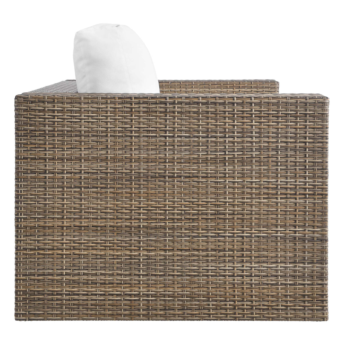 Convene outdoor patio loveseat in brown wicker with white cushion by Modway on Tampa Home & Garden Store