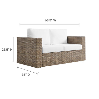 Convene Outdoor Patio Loveseat wicker sofa with white cushions by HouseOfZazla on Tampa Home & Garden Store