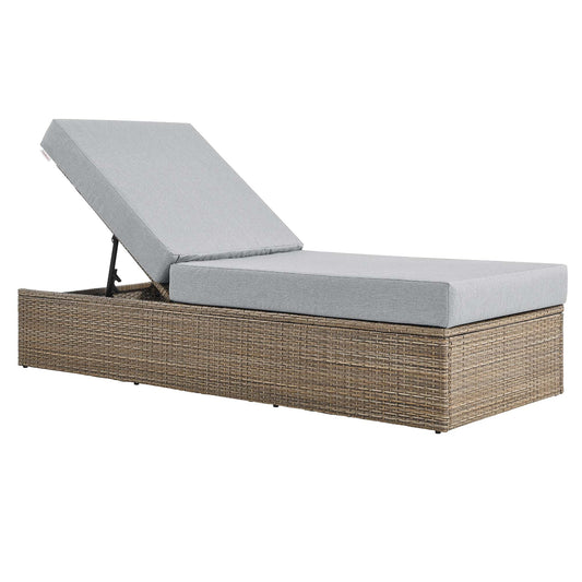 Convene outdoor chaise lounge by HouseOfZazla with gray cushions and wicker base on Tampa Home & Garden Store