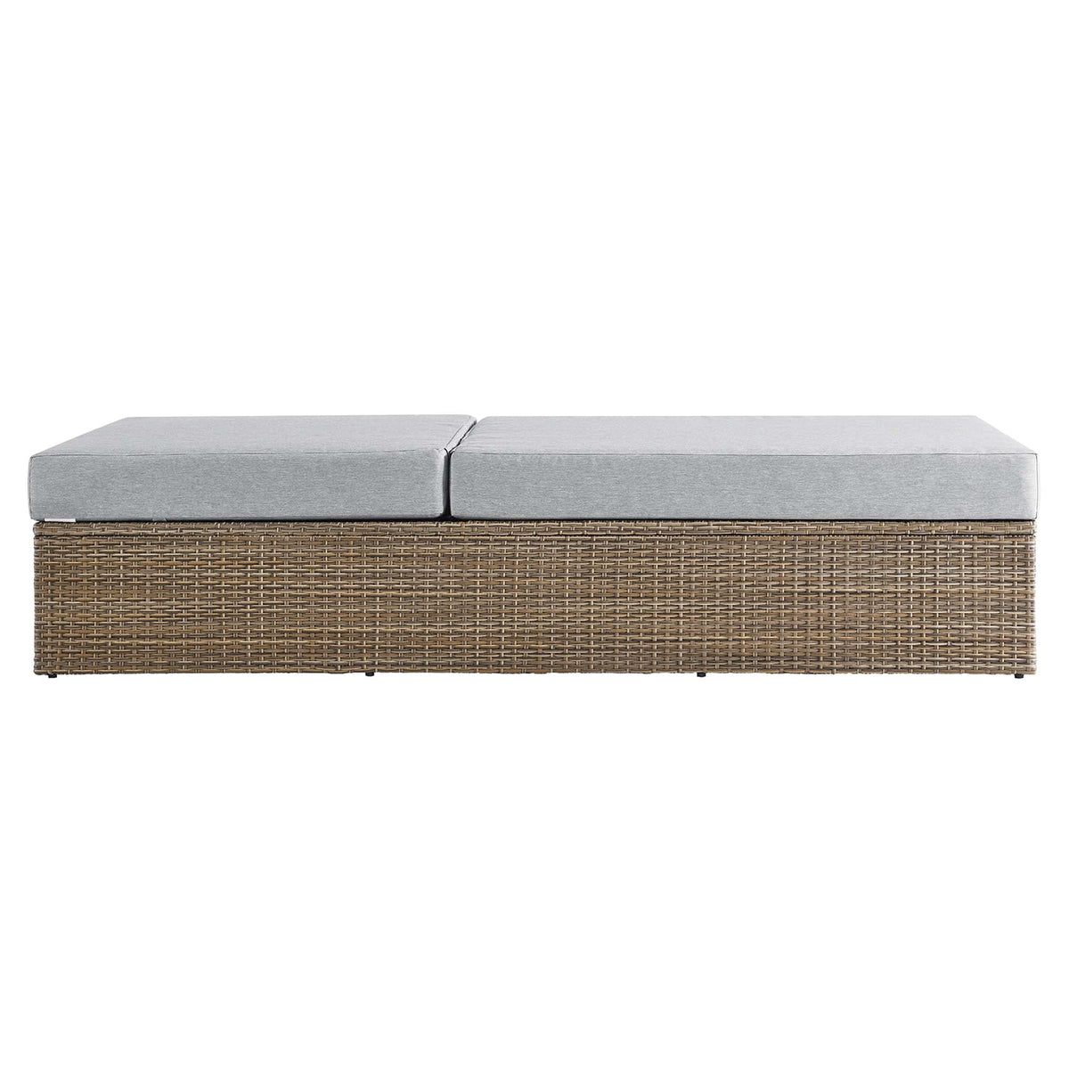 Convene outdoor chaise lounge chairs, 2-piece set with gray cushions on brown wicker base on Tampa Home & Garden Store